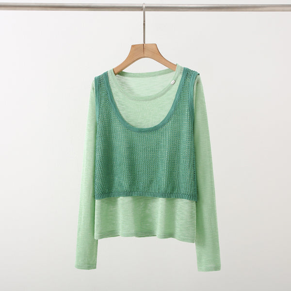 New Design Sense Stitching Fake Two-piece Knitted Sweaters Women